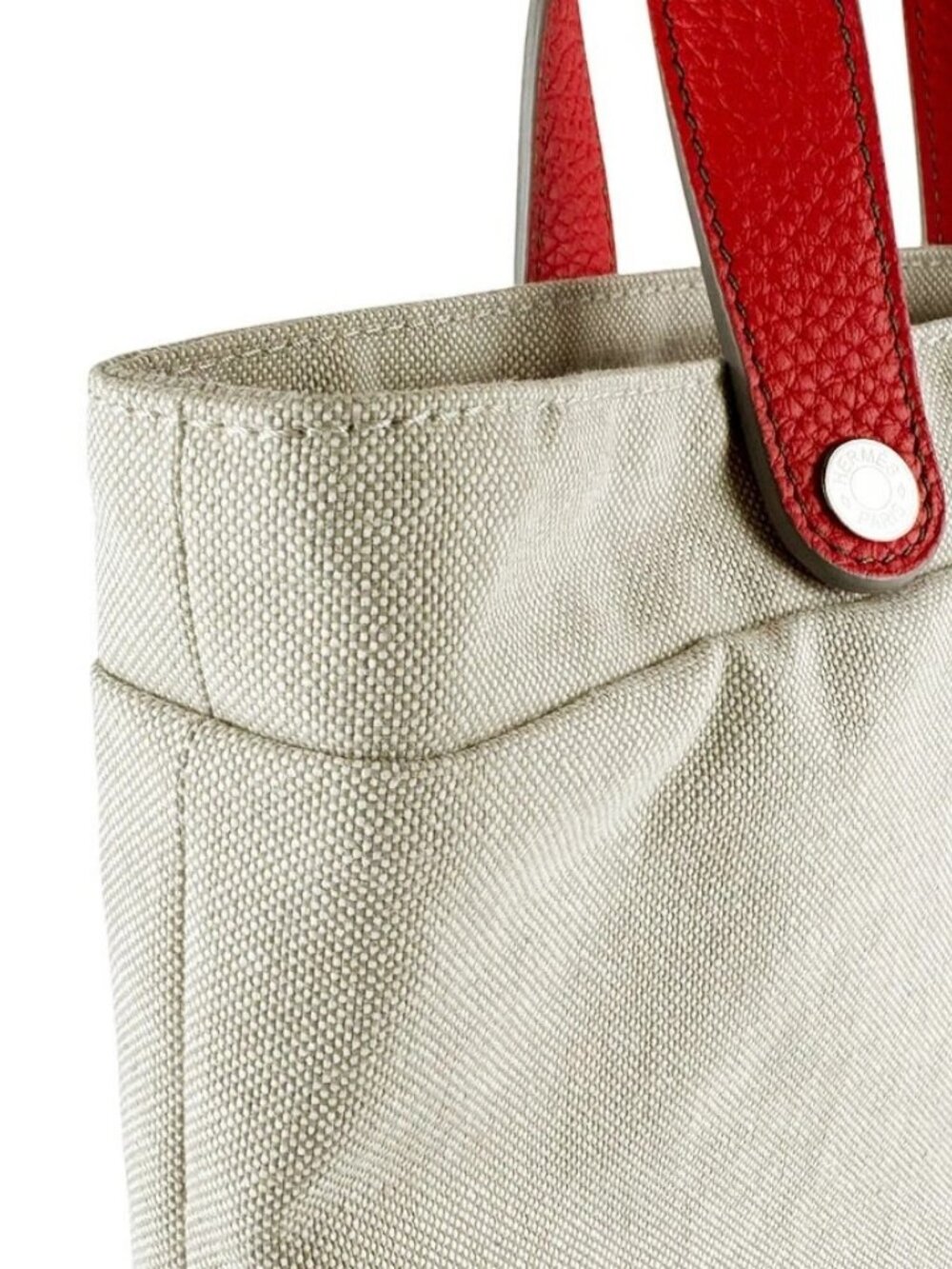HERMES Handbag Tote Bag Red/Natural Toile H/Taurillon Clemence